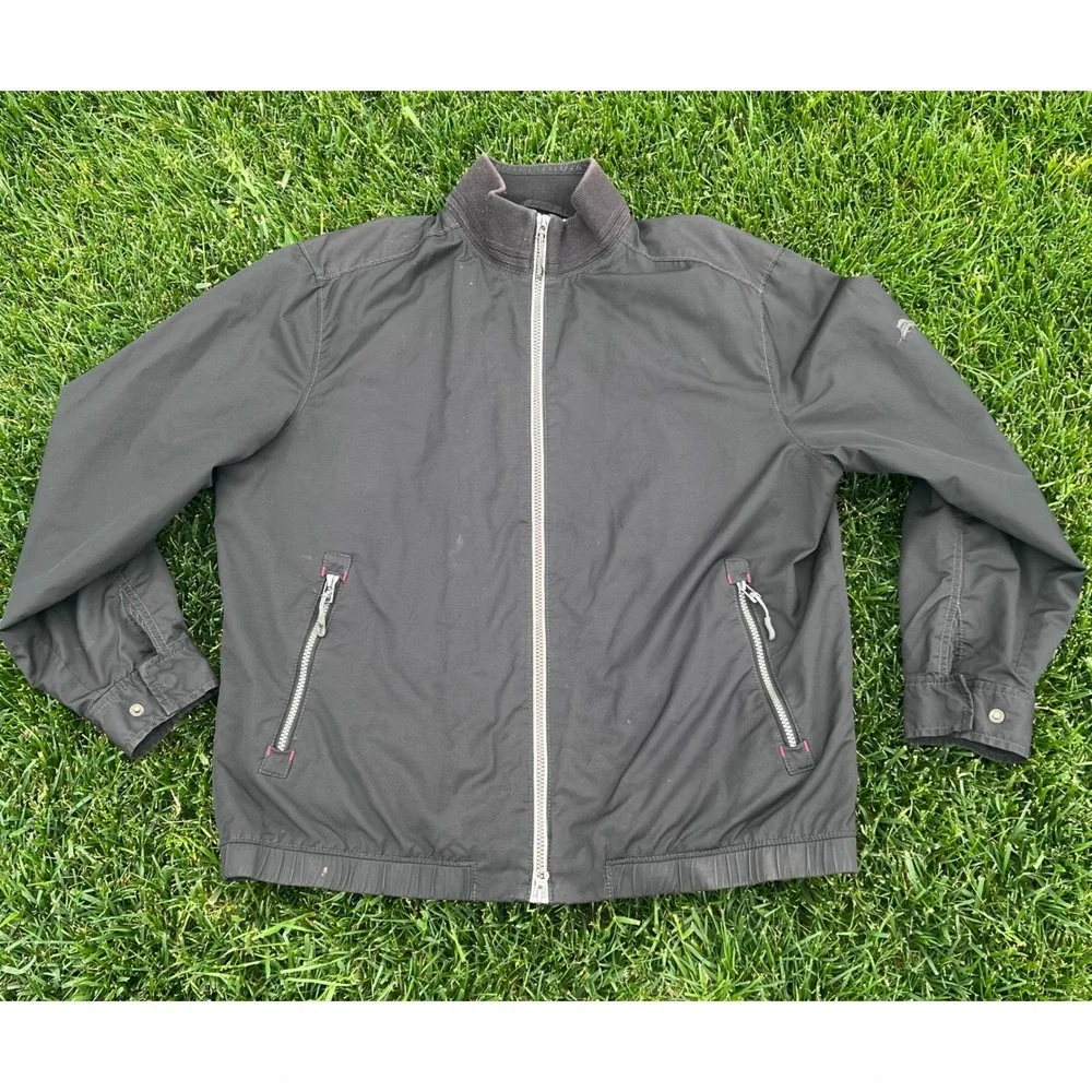 Tommy Bahama Mens Full Zip‎ Harrington Jacket Black Nautical Lining Stand Collar